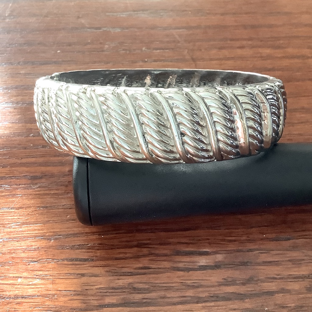 Woven Cable Style Cuff Silver Tone Bracelet